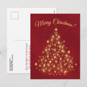 Frohe Weihnachten! Goldener Lichterbaum auf einfac Feiertagspostkarte