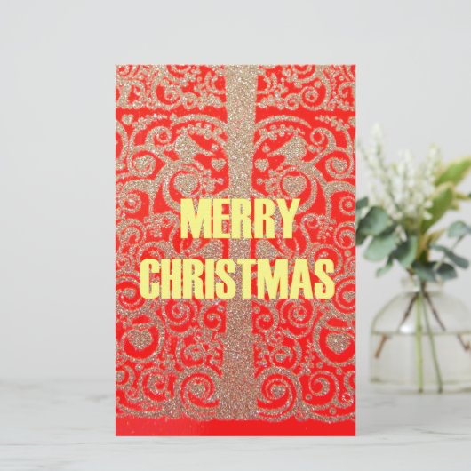 Frohe Weihnachten Goldener Roter Schnee Glitzer Ku Briefpapier (Stehend Vorderseite)