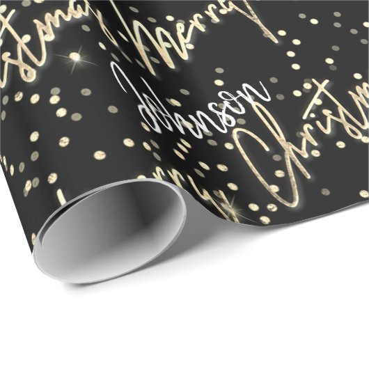 Frohe Weihnachten goldenes Skript aus Name BlackWh Geschenkpapier (Rolleneckpunkt)
