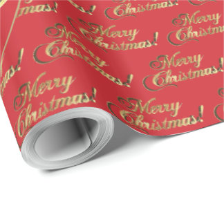 Frohe Weihnachten Goldfolie Feuerrot Geschenkpapier
