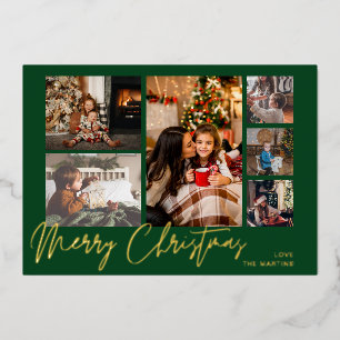 Frohe Weihnachten Goldfolie Multi Foto - Grün Folieneinladung