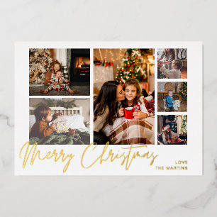Frohe Weihnachten Goldfolie Multi Foto - Weiß Folieneinladung