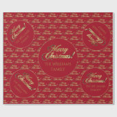 Frohe Weihnachten Goldfolie Script Apfelrot Geschenkpapier (Flach)