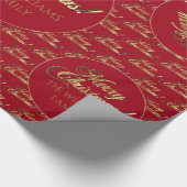 Frohe Weihnachten Goldfolie Script Apfelrot Geschenkpapier (Ecke)