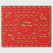 Frohe Weihnachten Goldfolie Skript Hellrot Geschenkpapier (Flach)