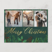 Frohe Weihnachten goldgrün 3 Foto Collage Paar Postkarte (Vorderseite)
