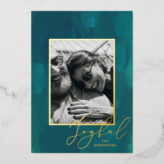 Frohe Weihnachten. Goldpinsel, abstrakt Folien Feiertagskarte (Vorderseite)