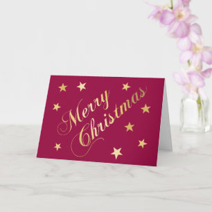 Frohe Weihnachten Goldtöne Sterne Burgund Elegant Karte