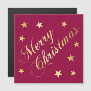 Frohe Weihnachten Goldtöne Sterne Burgund Elegant Magnetkarte