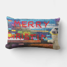 Frohe Weihnachten Graffiti Lumbar Pillow