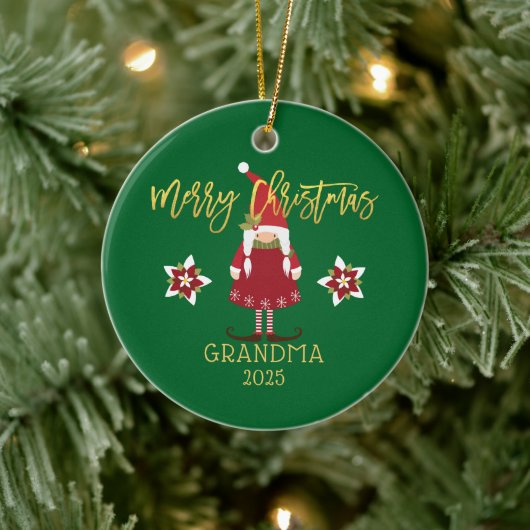 Frohe Weihnachten Grandma Gnome Girl Holiday Foto Keramik Ornament (Baum)