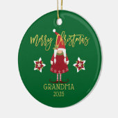 Frohe Weihnachten Grandma Gnome Girl Holiday Foto Keramik Ornament (Links)