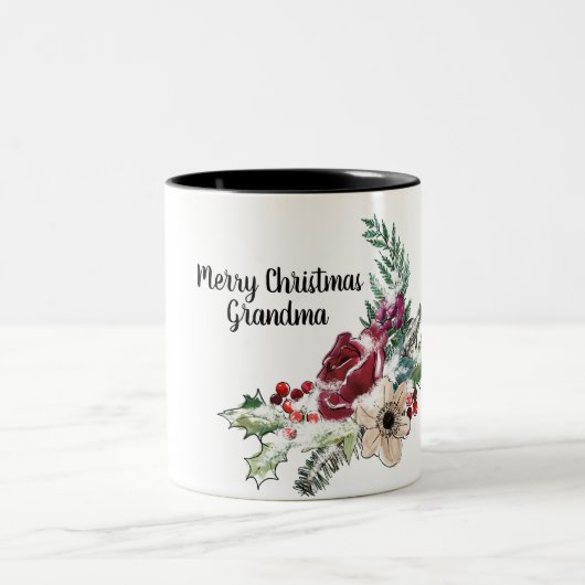 Frohe Weihnachten Grandma Holly Berry Floral Zweifarbige Tasse (Mittel)