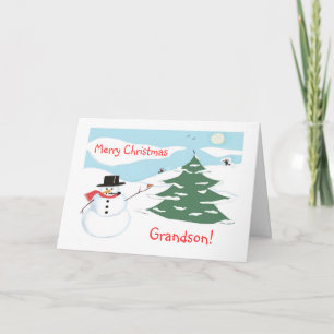 Frohe Weihnachten Grandson!-Snowman und Sledding