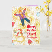 Frohe Weihnachten Grandtochter Snowman Angels Karte (Gelbe Blume)