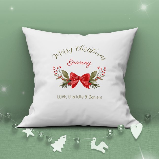 Frohe Weihnachten Granny Bow Berries Modern Kissen (Merry Christmas Granny Bow Berries Modern Throw Pillow ©Susanne Sachers - Sunny Mind Design 🌞)