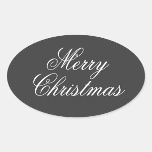 Frohe Weihnachten Grau Weiße Schrift Ovaler Aufkleber