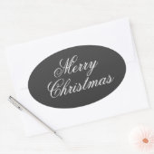 Frohe Weihnachten Grau White Script Ovaler Aufkleber (Umschlag)