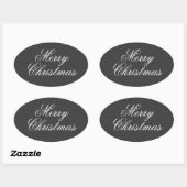 Frohe Weihnachten Grau White Script Ovaler Aufkleber (Blatt)