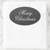 Frohe Weihnachten Grau White Script Ovaler Aufkleber (Tasche)