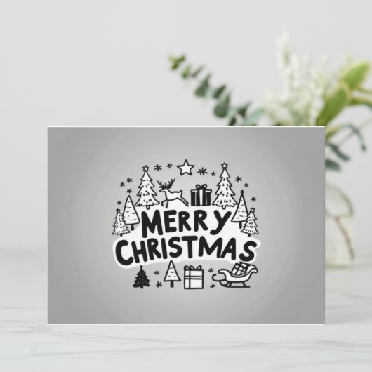 Frohe Weihnachten graue Grußkarte (Stehend Vorderseite)