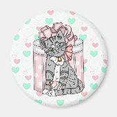 Frohe Weihnachten Gray Kitten Pink Bow Magnet (Vorne)