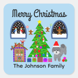 Frohe Weihnachten Gray Poodle Weihnachts #6 Sticke Quadratischer Aufkleber