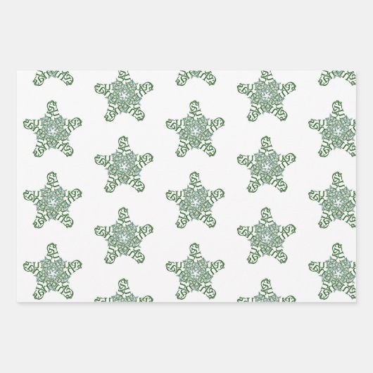 Frohe Weihnachten Green Calligrafy Star Geschenkpapier Set (Vorderseite)
