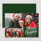 Frohe Weihnachten Green Script 3 Familienfoto (Vorne/Hinten)