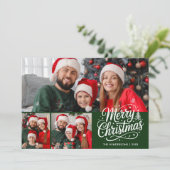 Frohe Weihnachten Green Script 3 Familienfoto (Stehend Vorderseite)