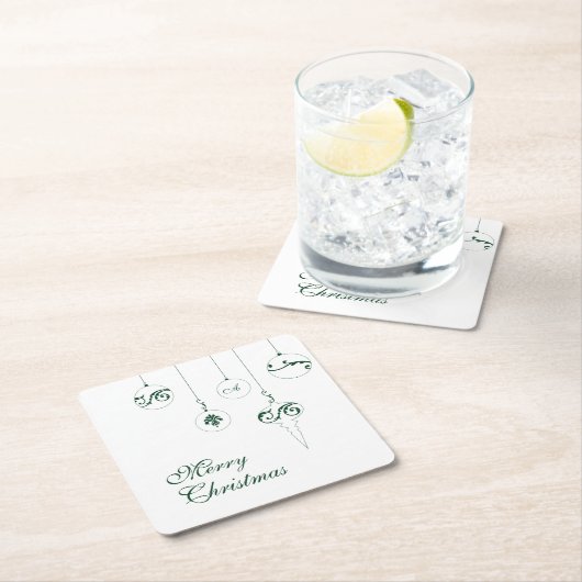 Frohe Weihnachten GreenMonogram Bauble Ornaments Rechteckiger Pappuntersetzer (Vor Ort)