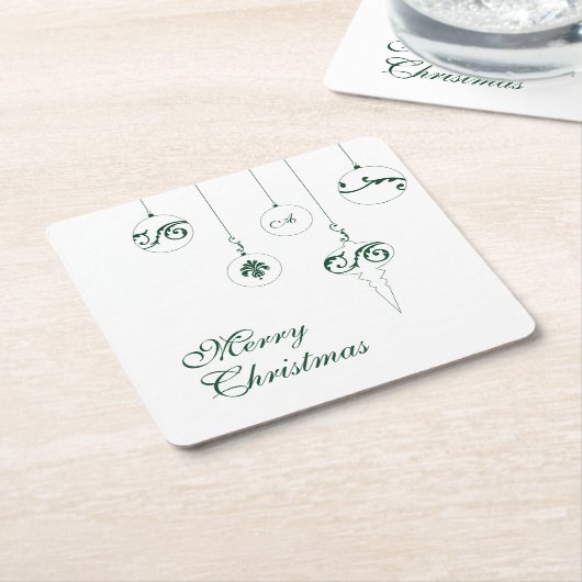 Frohe Weihnachten GreenMonogram Bauble Ornaments Rechteckiger Pappuntersetzer (angewinkelt)
