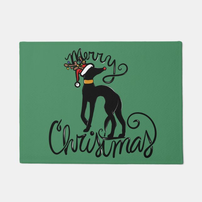 Frohe Weihnachten Greyhound Reindeer Fußmatte (Vorderseite)