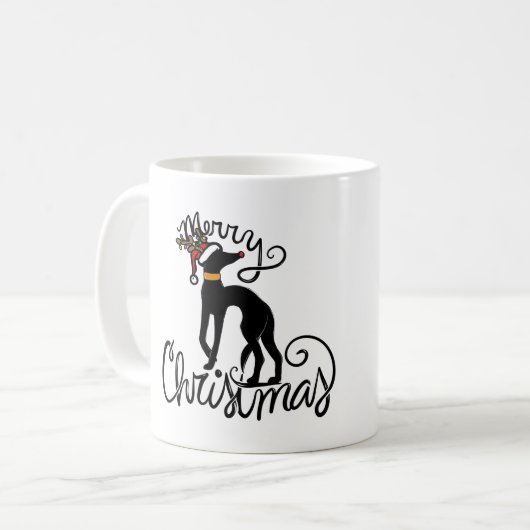 Frohe Weihnachten Greyhound Reindeer Kaffeetasse (Vorderseite Links)