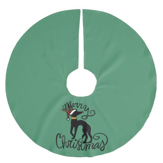Frohe Weihnachten Greyhound Reindeer Polyester Weihnachtsbaumdecke (Vorderseite)