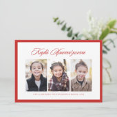 Frohe Weihnachten Griechisch drei Foto roten Rahme (Stehend Vorderseite)