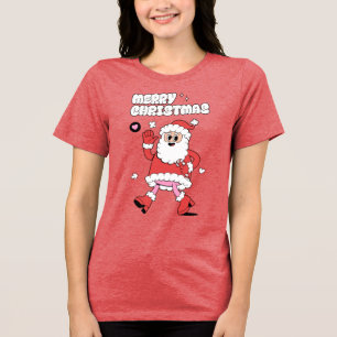 Frohe Weihnachten - Groovy Santa Strut Tri-Blend Shirt