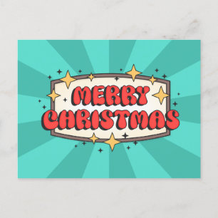 Frohe Weihnachten groovy Text, glückliches Retro-C Postkarte