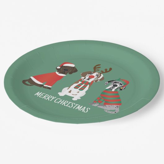 Frohe Weihnachten Große Dane Hunde Pappteller (Schrägansicht)