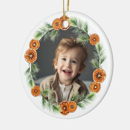Frohe Weihnachten Große Oma Citrus Wreath Foto Keramik Ornament (Links)