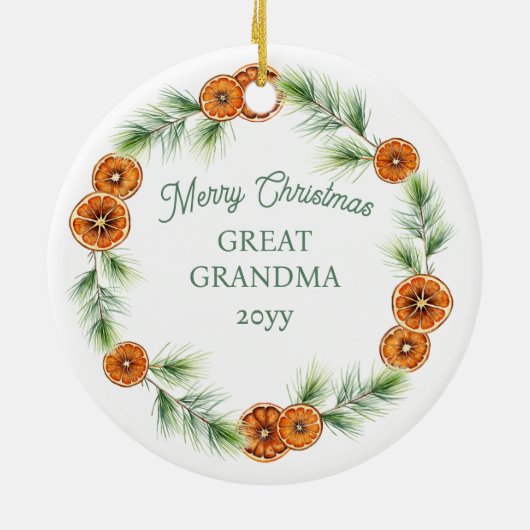 Frohe Weihnachten Große Oma Citrus Wreath Foto Keramik Ornament (Hinten)