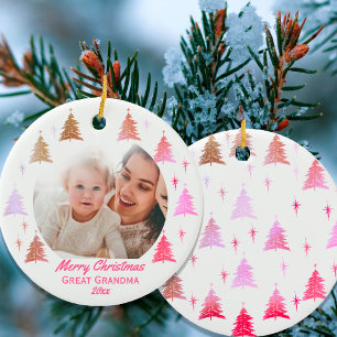 Frohe Weihnachten Große Oma Pink Gold Foto Keramik Ornament