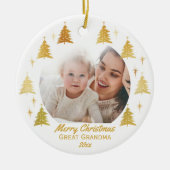 Frohe Weihnachten Große Oma - Weißes Gold Foto Keramik Ornament (Vorne)