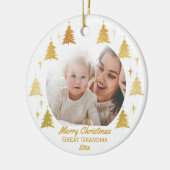 Frohe Weihnachten Große Oma - Weißes Gold Foto Keramik Ornament (Links)