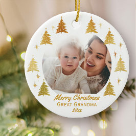 Frohe Weihnachten Große Oma - Weißes Gold Foto Keramik Ornament