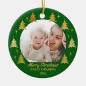 Frohe Weihnachten Große Opa Grün und Gold Foto Keramik Ornament (Vorne)
