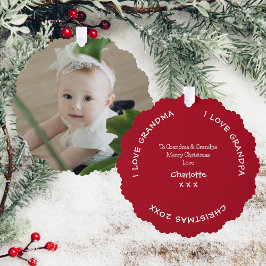 Frohe Weihnachten Großeltern Name und Baby-Foto Ornament Karte