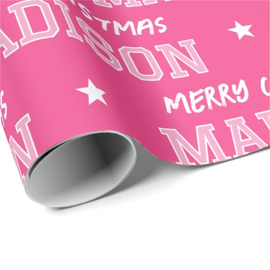 Frohe Weihnachten Großer Individuelle Name Pink Geschenkpapier (Rolleneckpunkt)