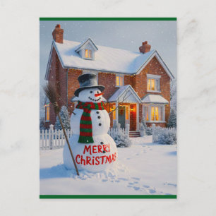 FROHE WEIHNACHTEN GROSSER SCHNEEMANN WINTERSZENE POSTKARTE