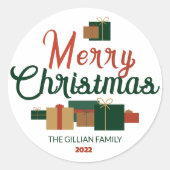Frohe Weihnachten Grün Geschenke Runder Aufkleber (Vorderseite)